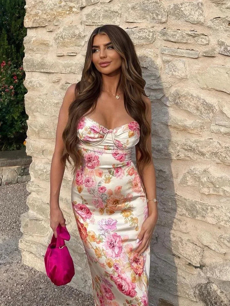 Lucy Floral Satin Maxi Dress - View 7