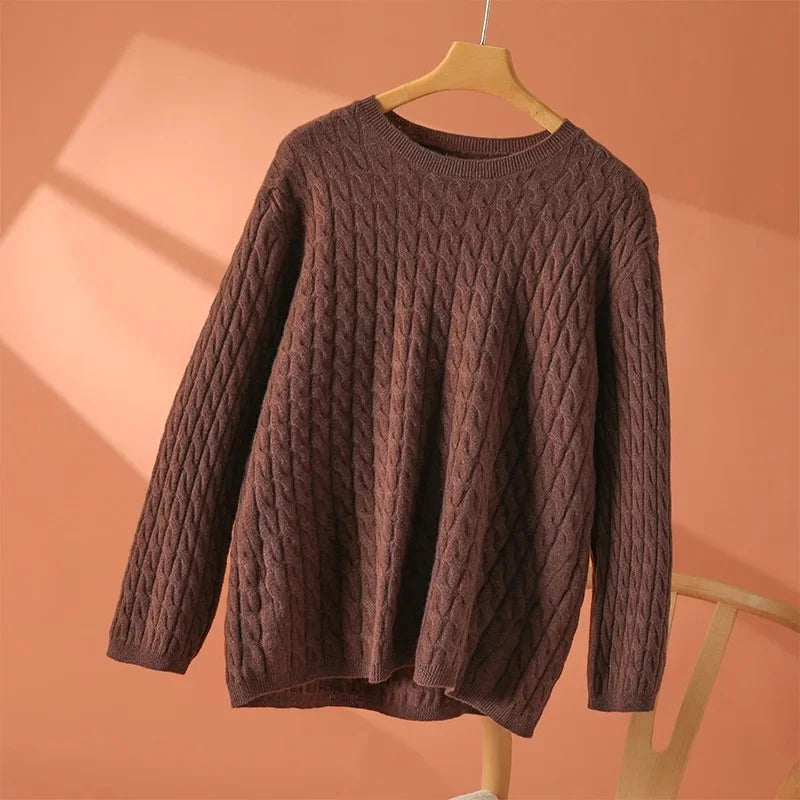 Crew Neck Long Sleeve Cable Knit Sweater 5