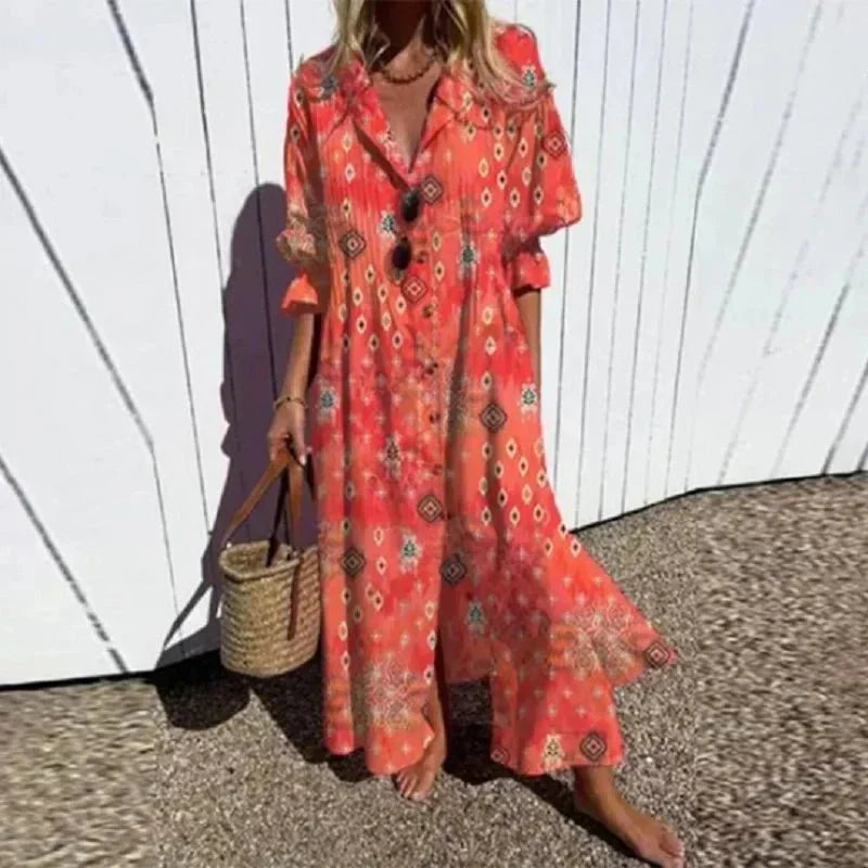 Watercolor Floral Notch Neck Puff Sleeve Maxi Dress 4