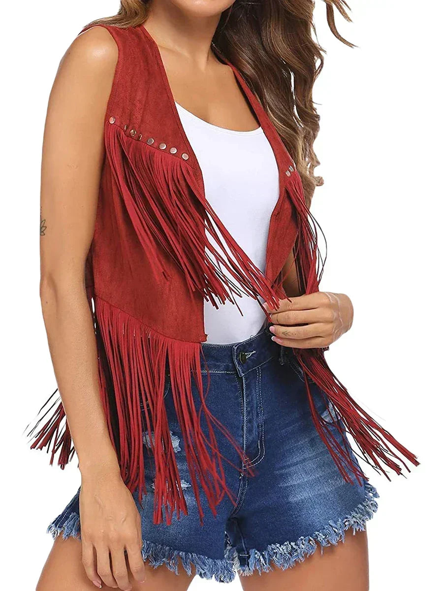Fringe Suede Look Open Front Vest 17
