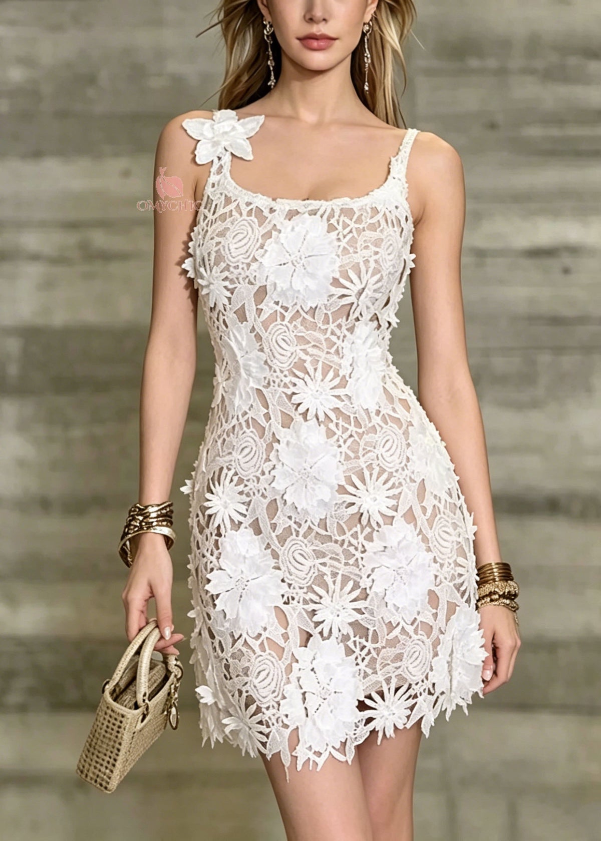 Sexy Apricot Floral Slim Fit Lace Spaghetti Strap Dresses Summer - View 5