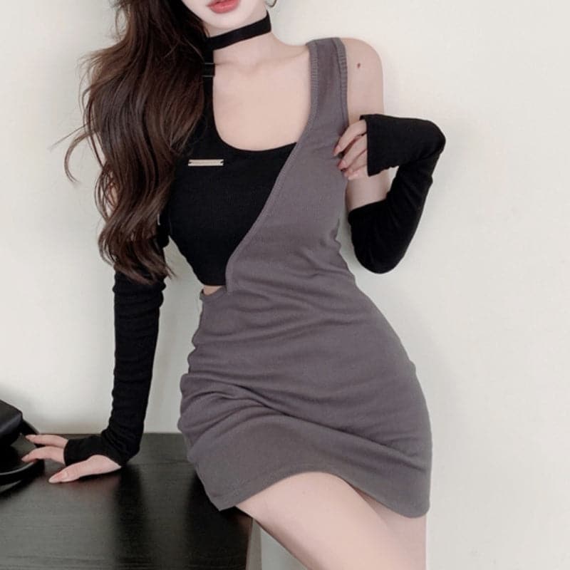 Knit Long Sleeve Cut Out High Split Bodycon Mini Dress - View 7