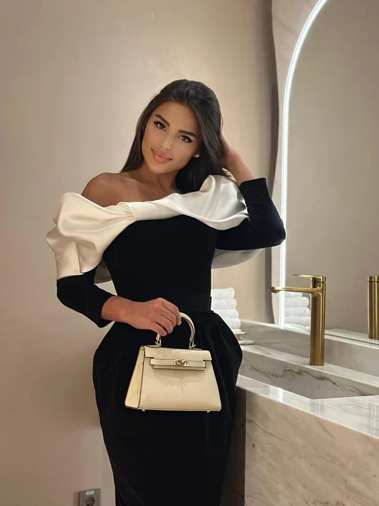 Off Shoulder Long Sleeve Contrast Wrap Ruched Velvet Bodycon Maxi Dress 6