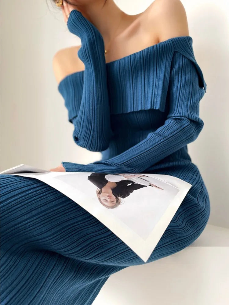 Knit Off Shoulder Long Sleeve Bodycon Midi Dress - View 6