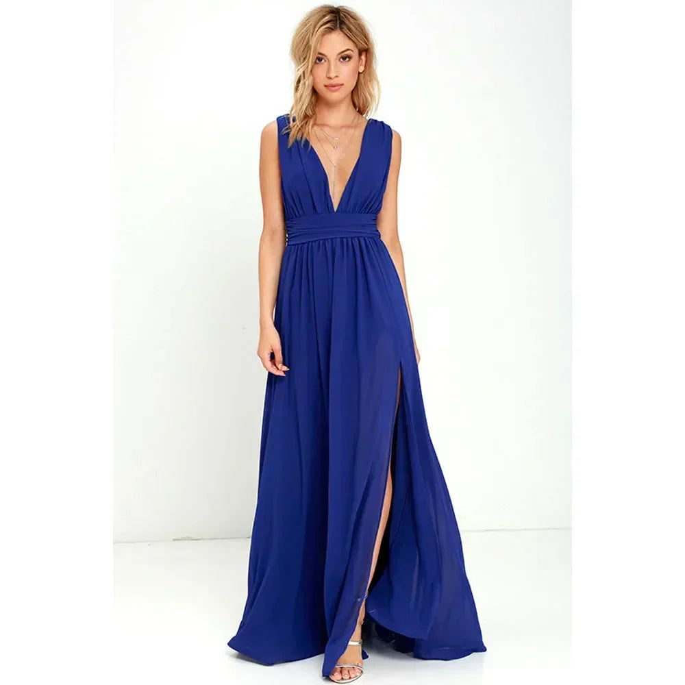 Sexy Backless Mesh Maxi Red Christmas Party Dress Blue / S Dresses-L