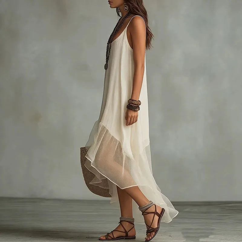 Chiffon Spaghetti Strap Ruffle High Low Maxi Dress Summer 4