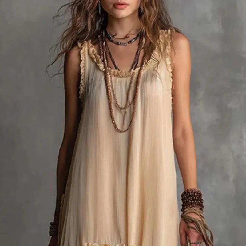 Sleeveless Tiered Ruffle Hem Boho Maxi Dress 2