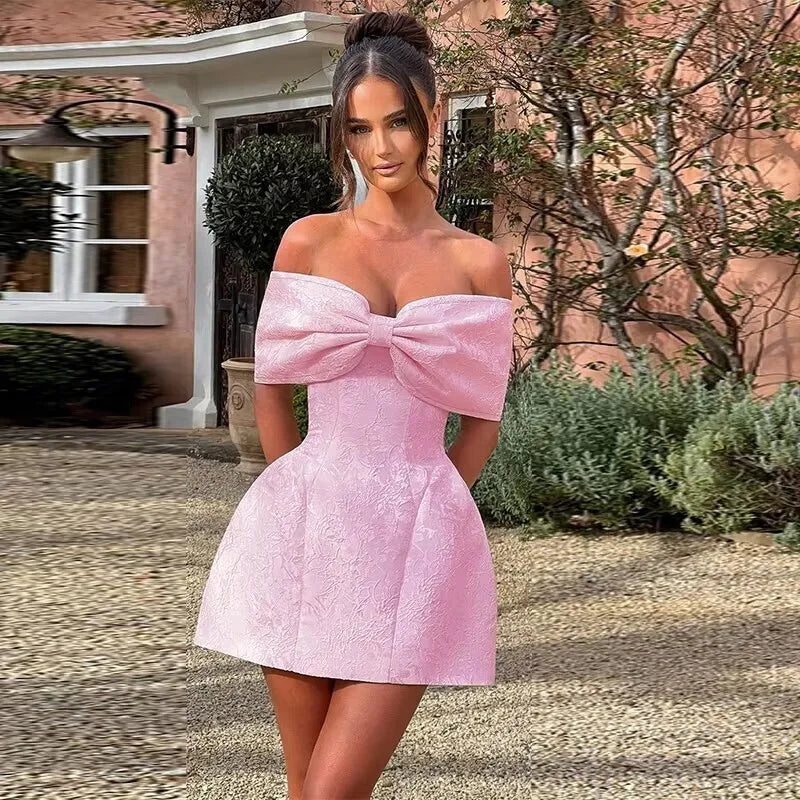 Bow Backless Jacquard A Line Mini Dress - View 21