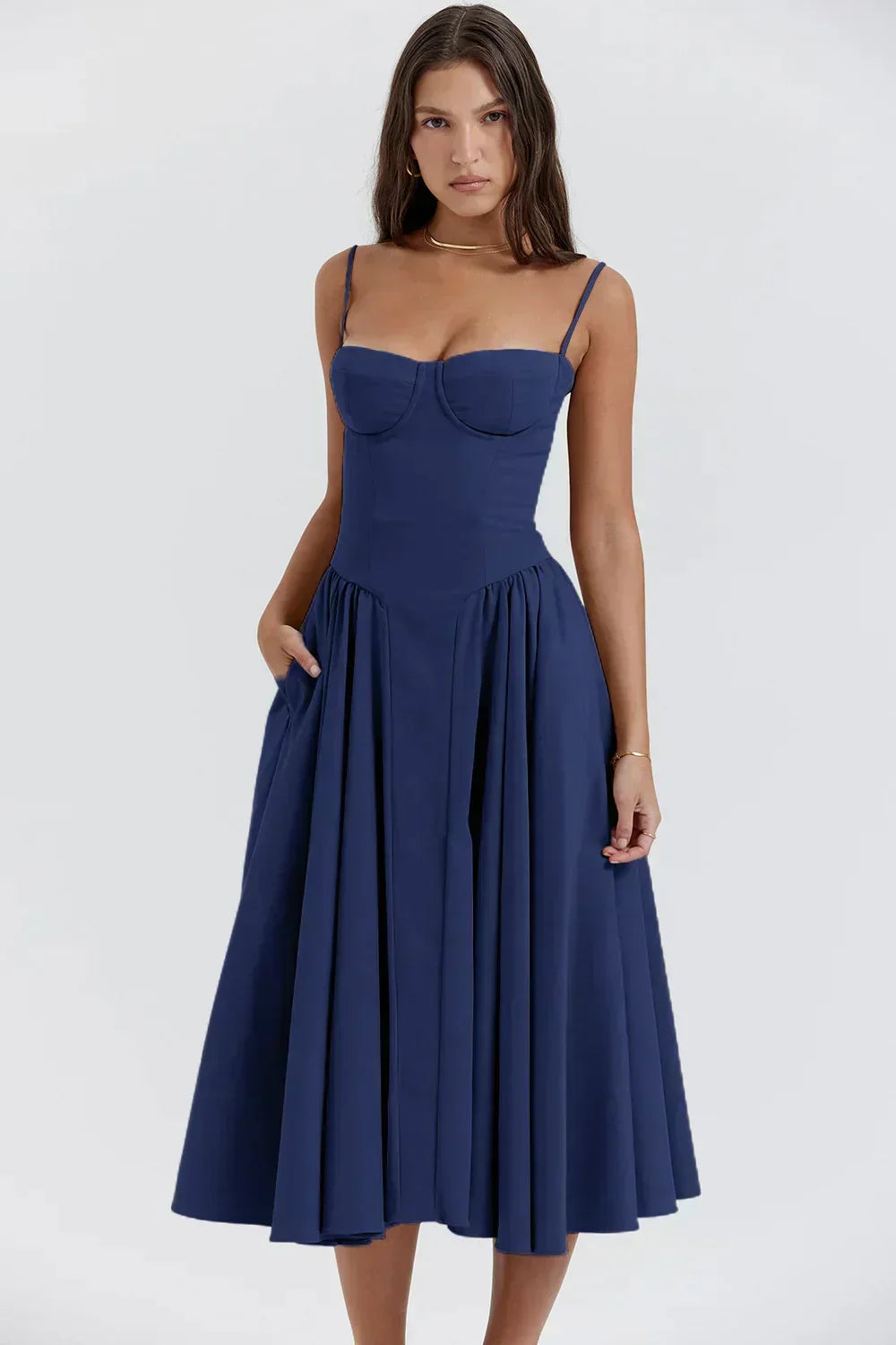 Corset Bustier Spaghetti Strap A-Line Cocktail Midi Dress - View 9