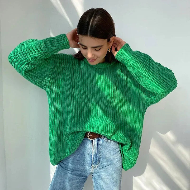 Crew Neck Long Sleeve Chunky Ribbed Knit Sweater 6