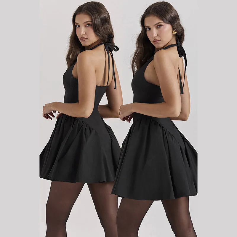 Halter Deep V-Neck Mini Dress