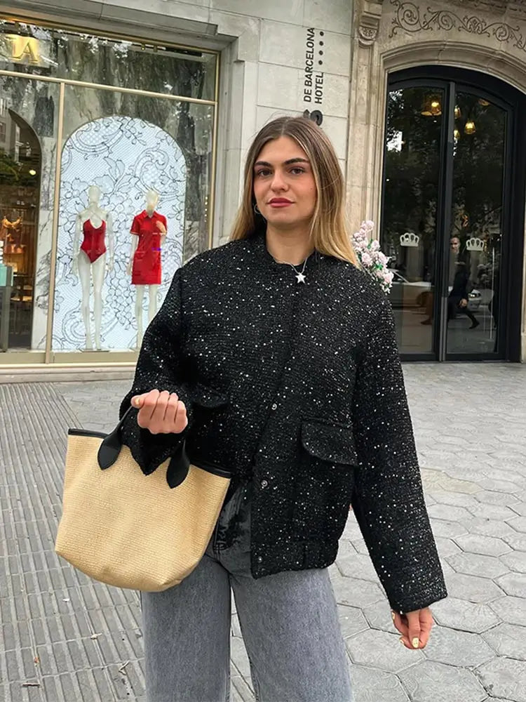 Black Zipper Bomber Short Coat