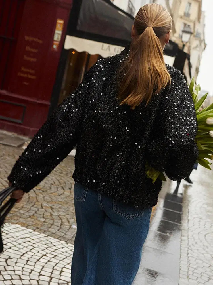 Black Zipper Bomber Short Coat