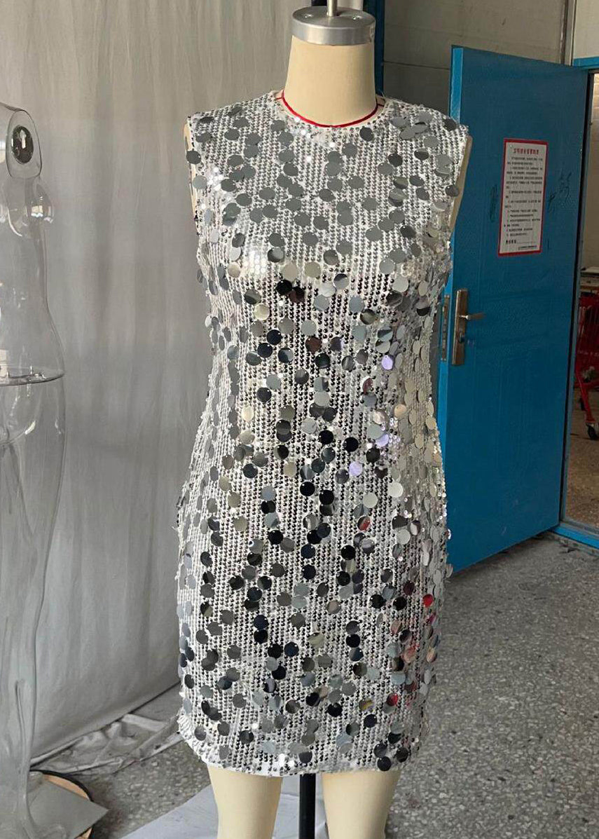 Sequin Crew Neck Sleeveless Bodycon Mini Dress - View 4