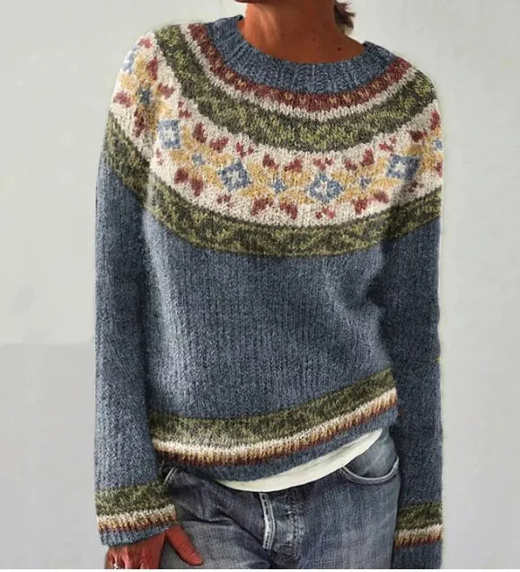Striped Round Neck Long Sleeve Knit Sweater 4