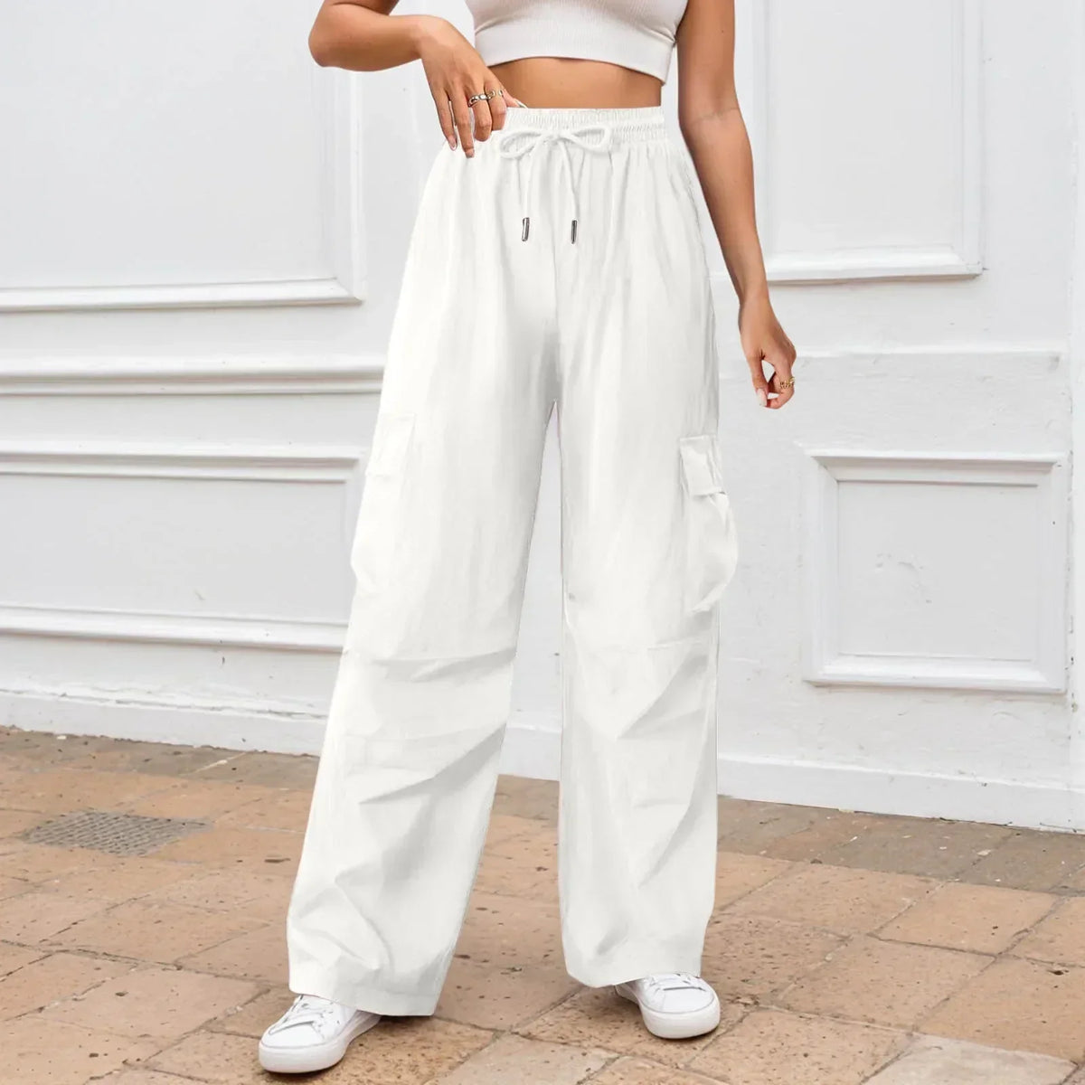 High Waist Drawstring Wide Leg Cargo Parachute Pants 5