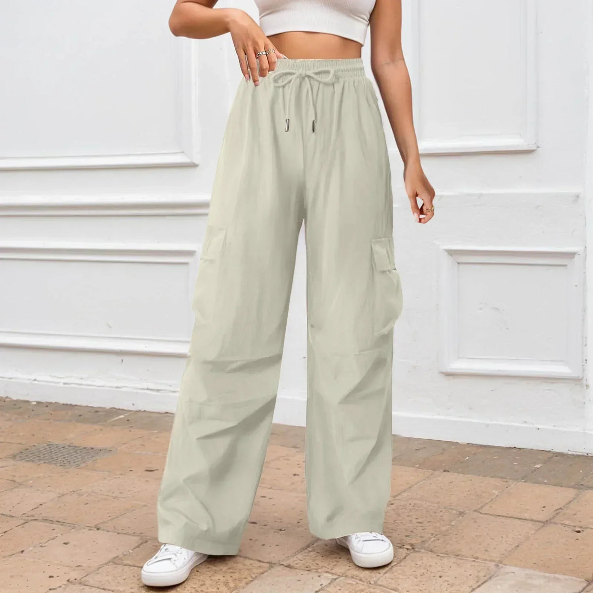 High Waist Drawstring Wide Leg Cargo Parachute Pants 3