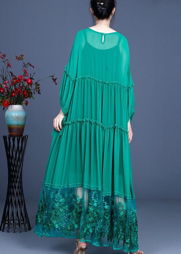 Tiered Long Sleeve Ruffle Cuff Lace Panel Floral Maxi Dress - View 4