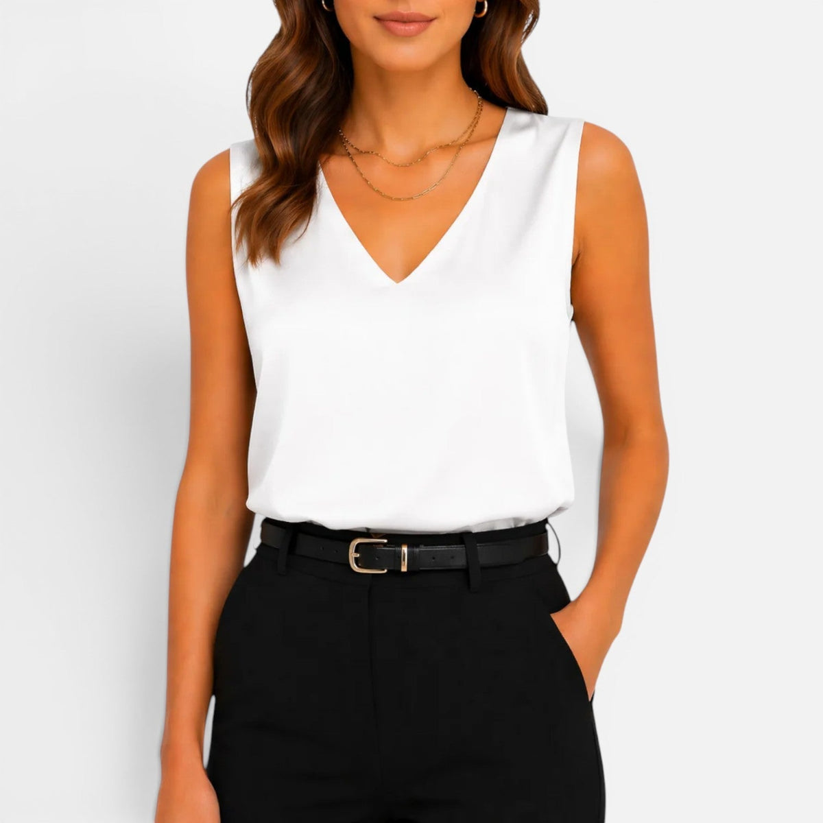 Satin V-Neck Sleeveless Blouse 10