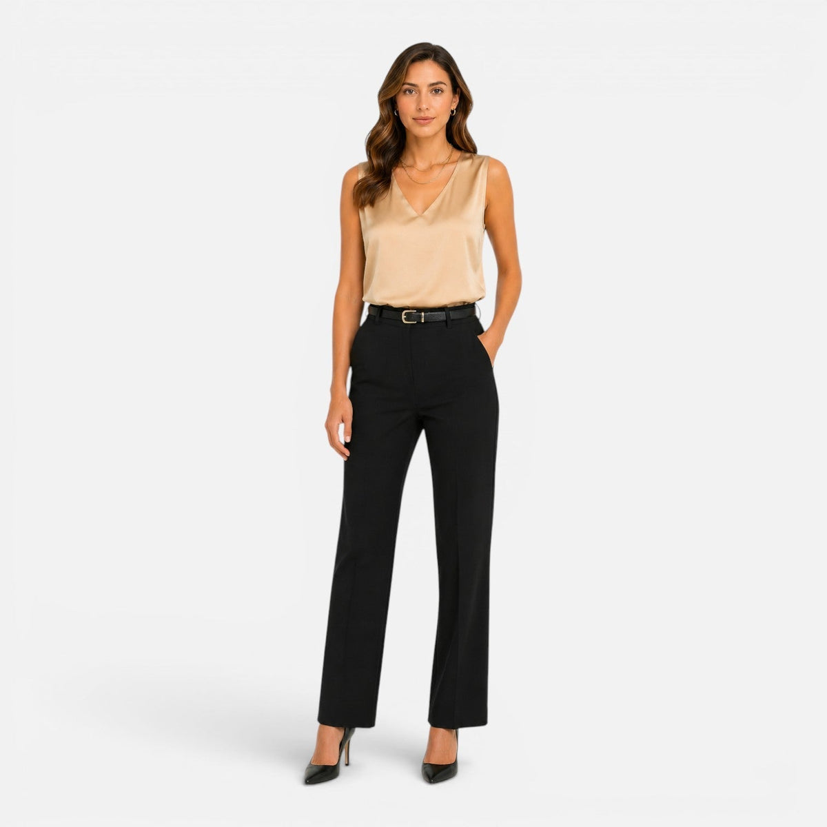 Satin V-Neck Sleeveless Blouse 2