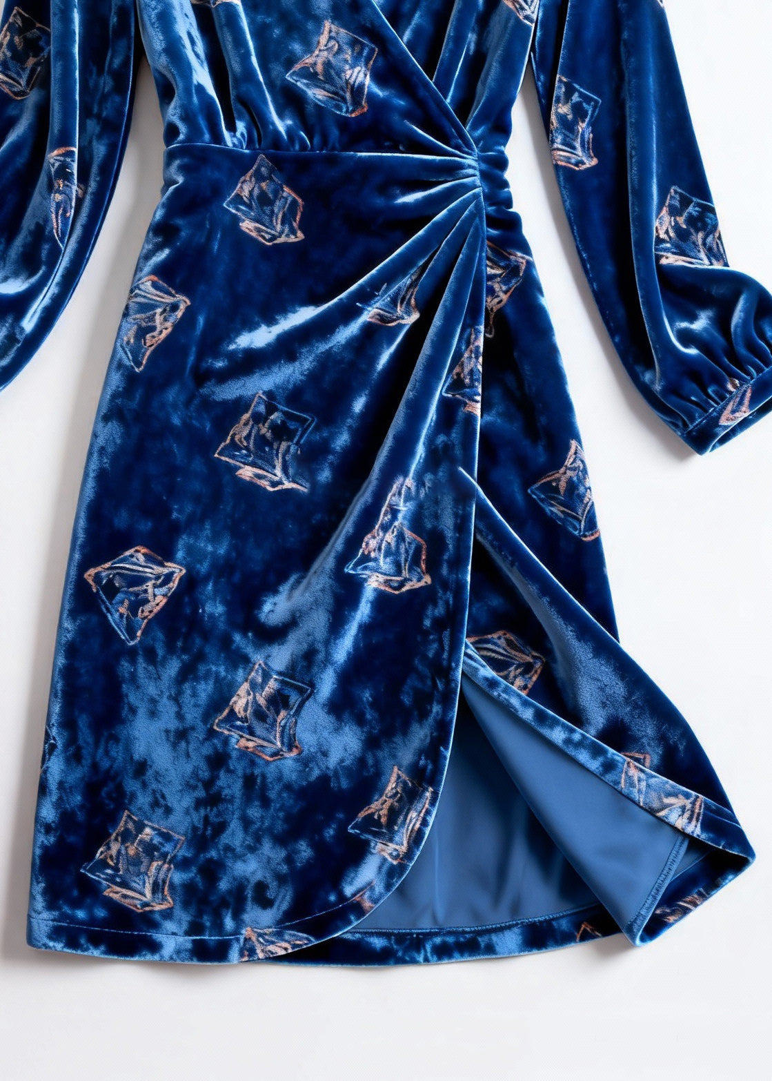 Velvet Sailboat Print Deep V-Neck Wrap Long Sleeve Midi Dress - View 5