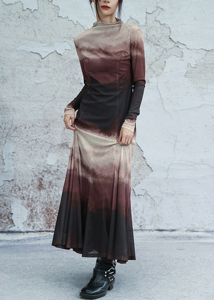 Mock Neck Long Sleeve Fit and Flare Maxi Dress - View 3