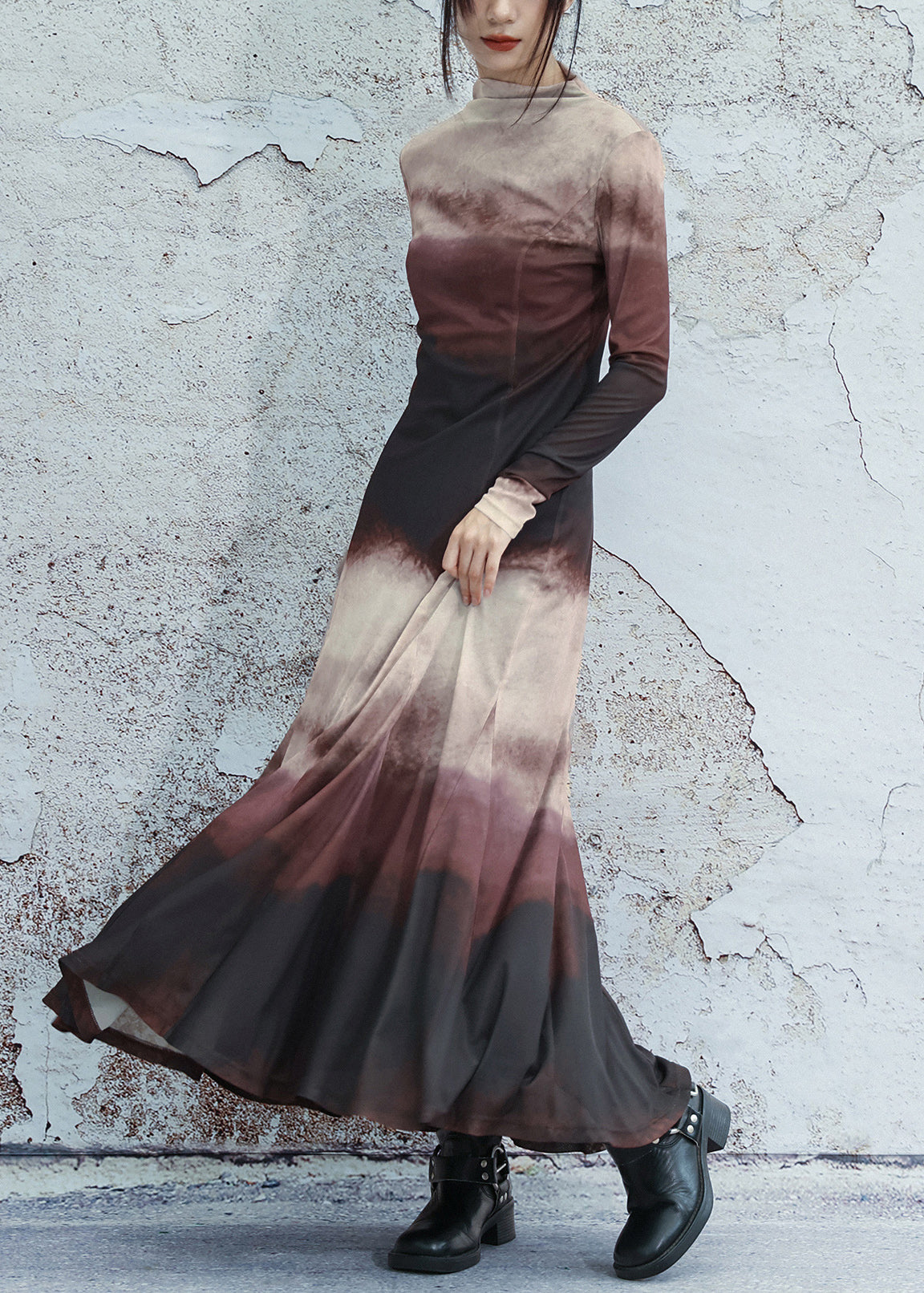 Mock Neck Long Sleeve Fit and Flare Maxi Dress - View 4