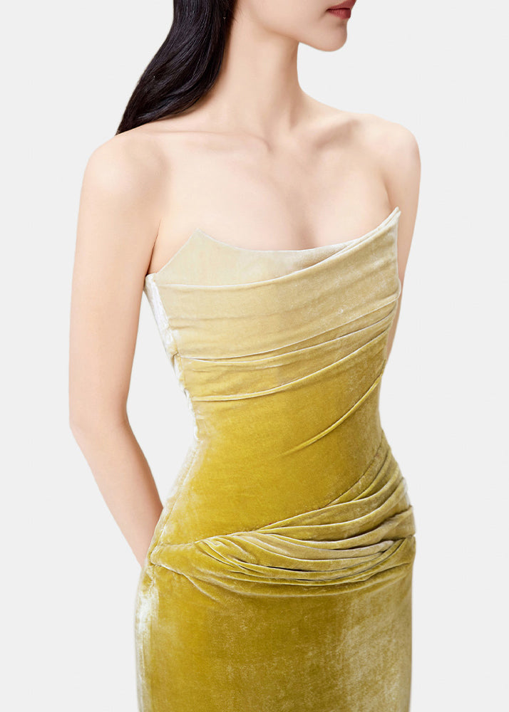 Velvet Strapless Ruched Bodycon Ombre Midi Dress - View 4
