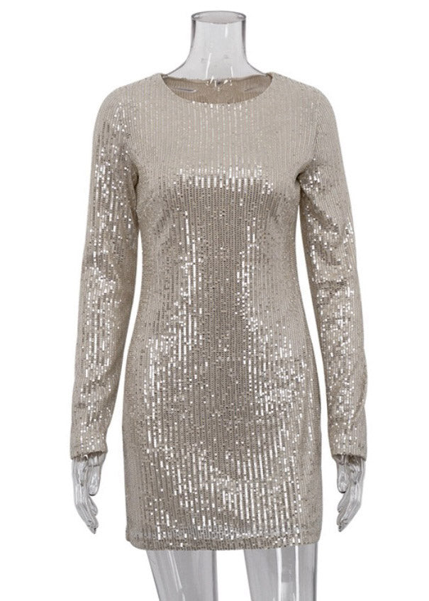 Sequin Long Sleeve Round Neck Bodycon Mini Dress - View 5