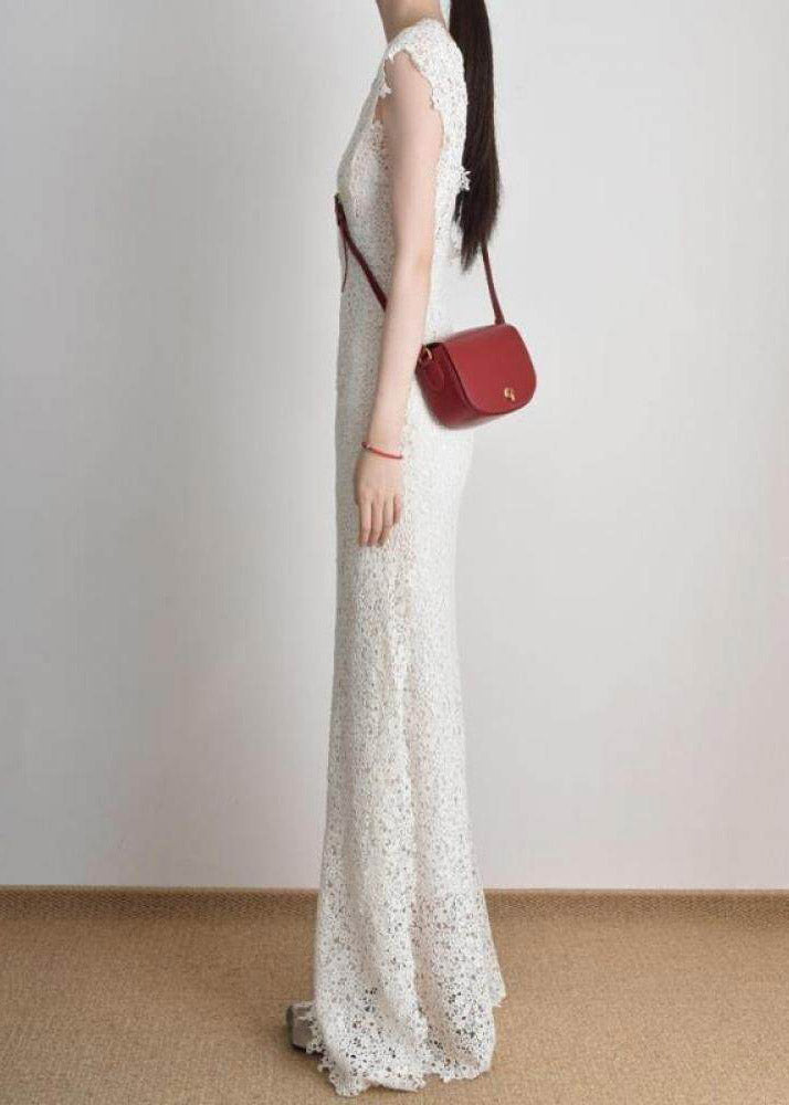 Crochet Lace V-Neck Cap Sleeve Slim Maxi Dress - View 2
