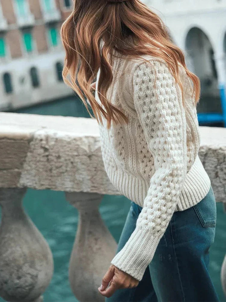 Crochet Round Neck Long Sleeve Sweater