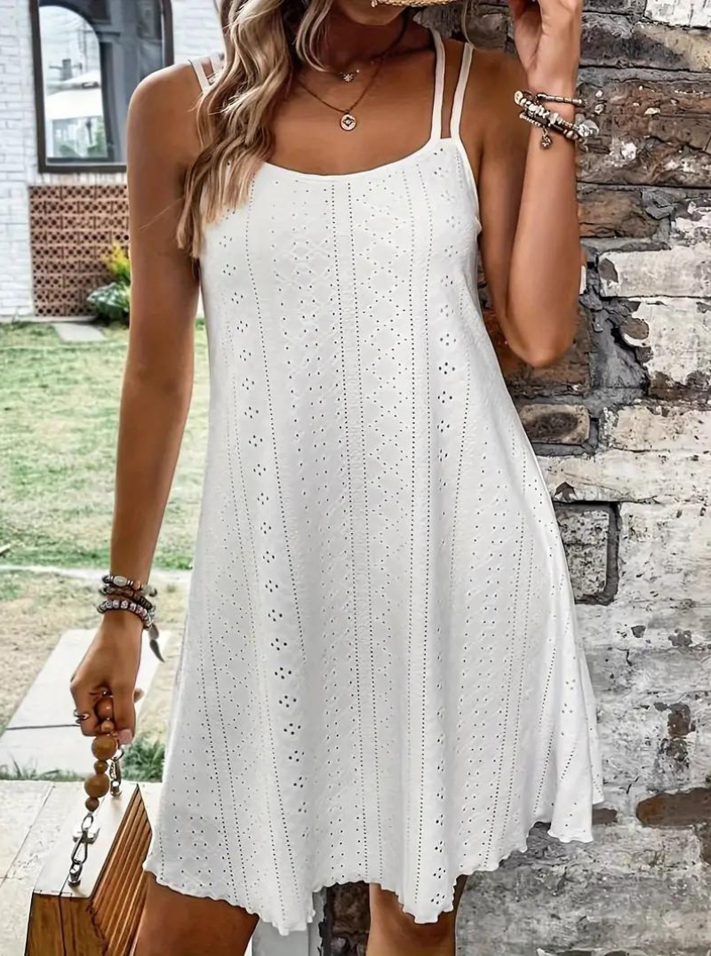 Eyelet Lace Spaghetti Strap Scalloped Hem Summer Mini Dress - View 9