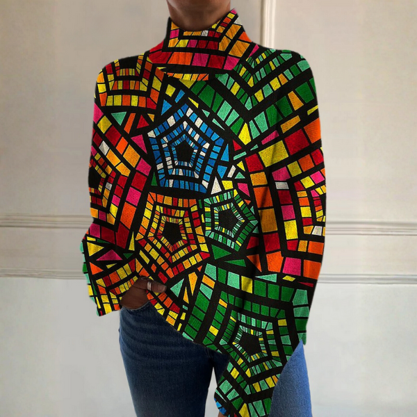 Stained Glass Mosaic Print Turtleneck Sweater