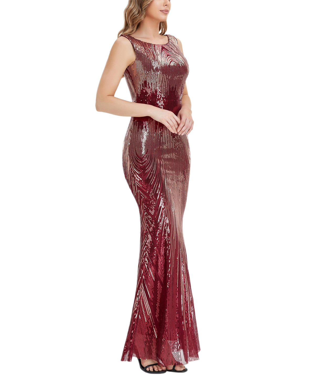 Sequin Round Neck Sleeveless Mermaid Evening Gown - View 8