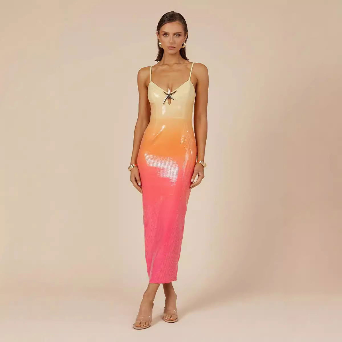 Sequin Sweetheart Cut Out Spaghetti Strap Bodycon Maxi Dress - View 4