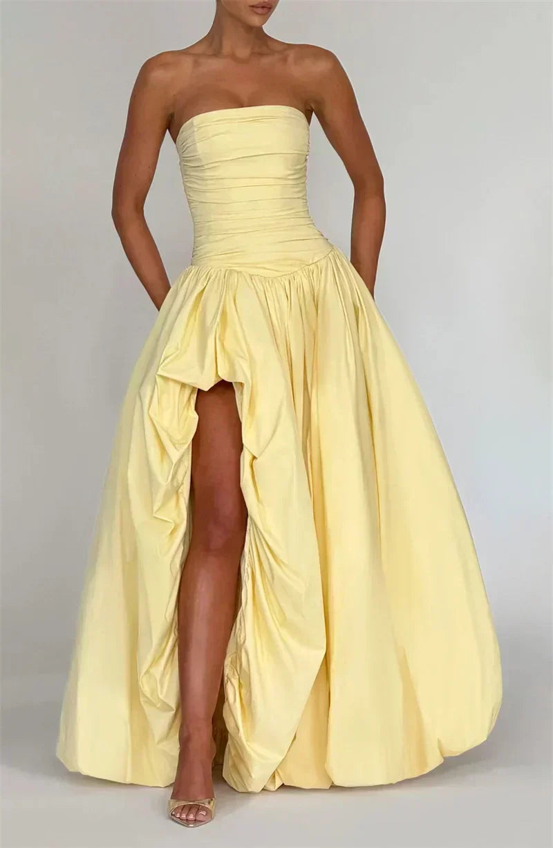 Strapless High Split Lace-Up Back Maxi Dress - View 8