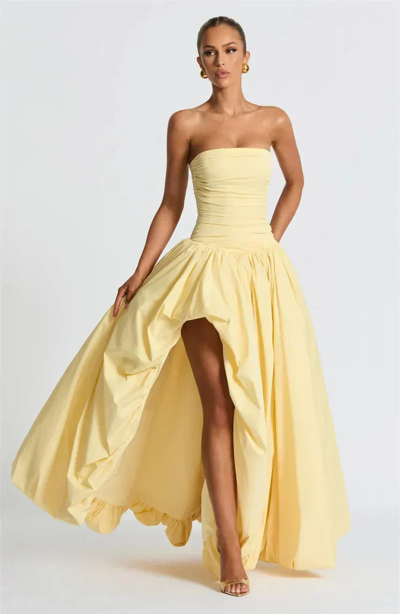 Strapless High Split Lace-Up Back Maxi Dress - View 4
