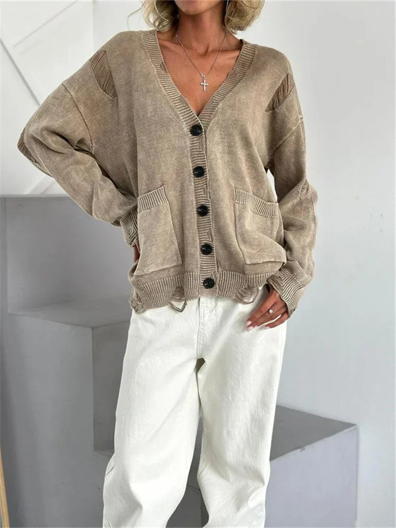 Ragged Button Up Oversized Cardigan