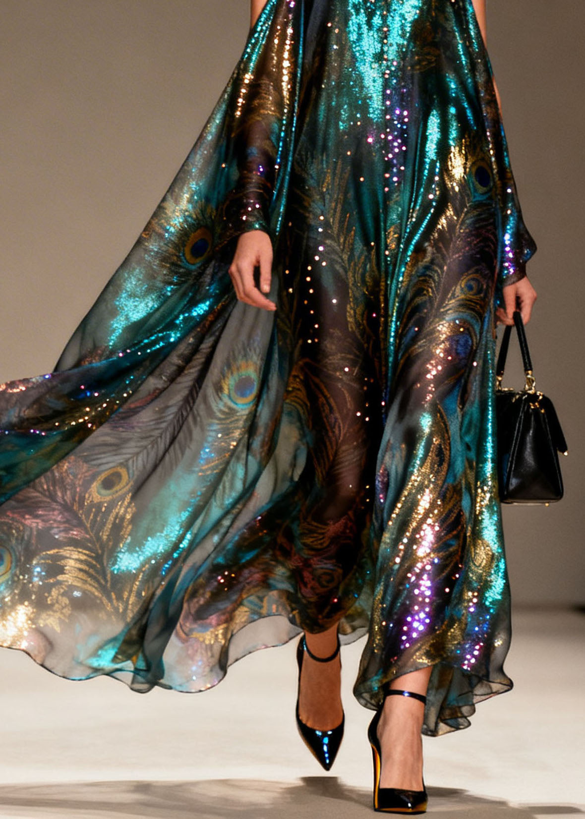 Style Cold Shoulder Print Zircon Chiffon Maxi Dresses Summer - View 4