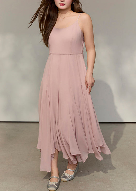 Style Pink Exra Large Hem Draping Chiffon Spaghetti Strap Dress Summer - View 2