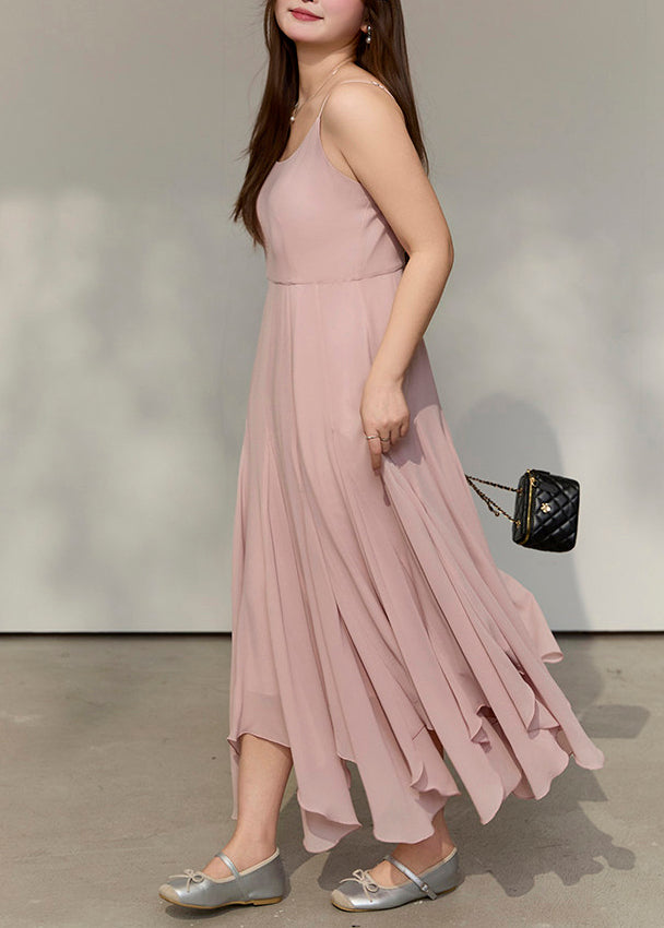 Style Pink Exra Large Hem Draping Chiffon Spaghetti Strap Dress Summer - View 5
