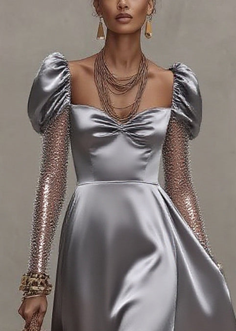 Style Silvery Puff Sleeve Patchwork Tulle Exra Large Hem Party Dress - View 2