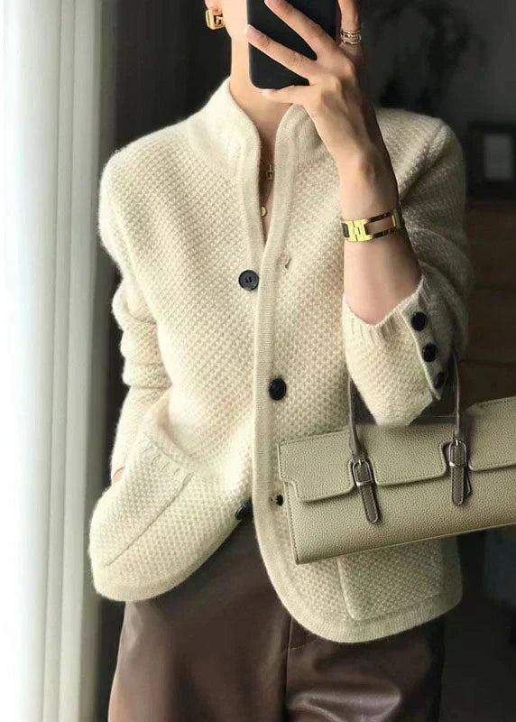 Stand Collar Button Front Waffle Knit Cardigan 3