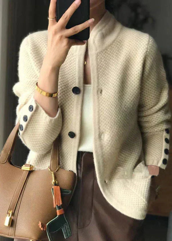 Stand Collar Button Front Waffle Knit Cardigan 2