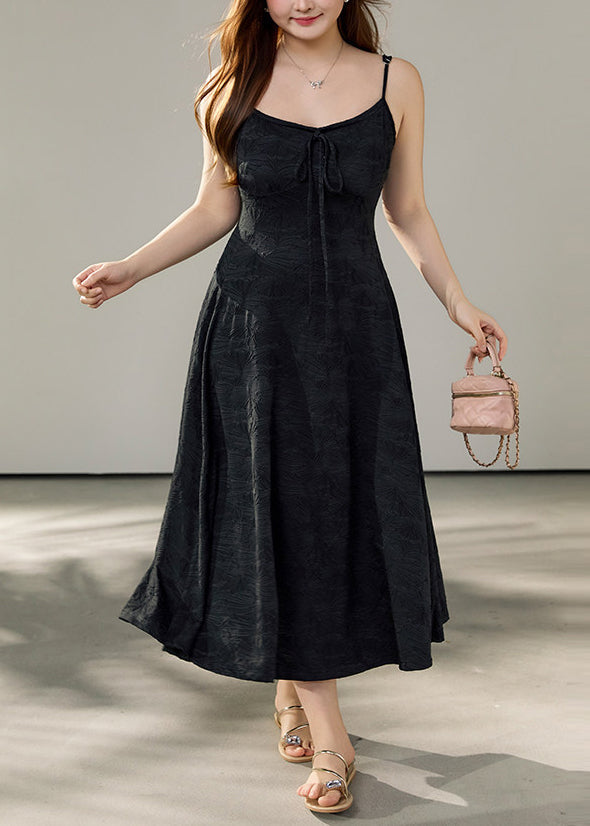 Jacquard Floral Tie Front Spaghetti Strap A-Line Midi Dress - View 3