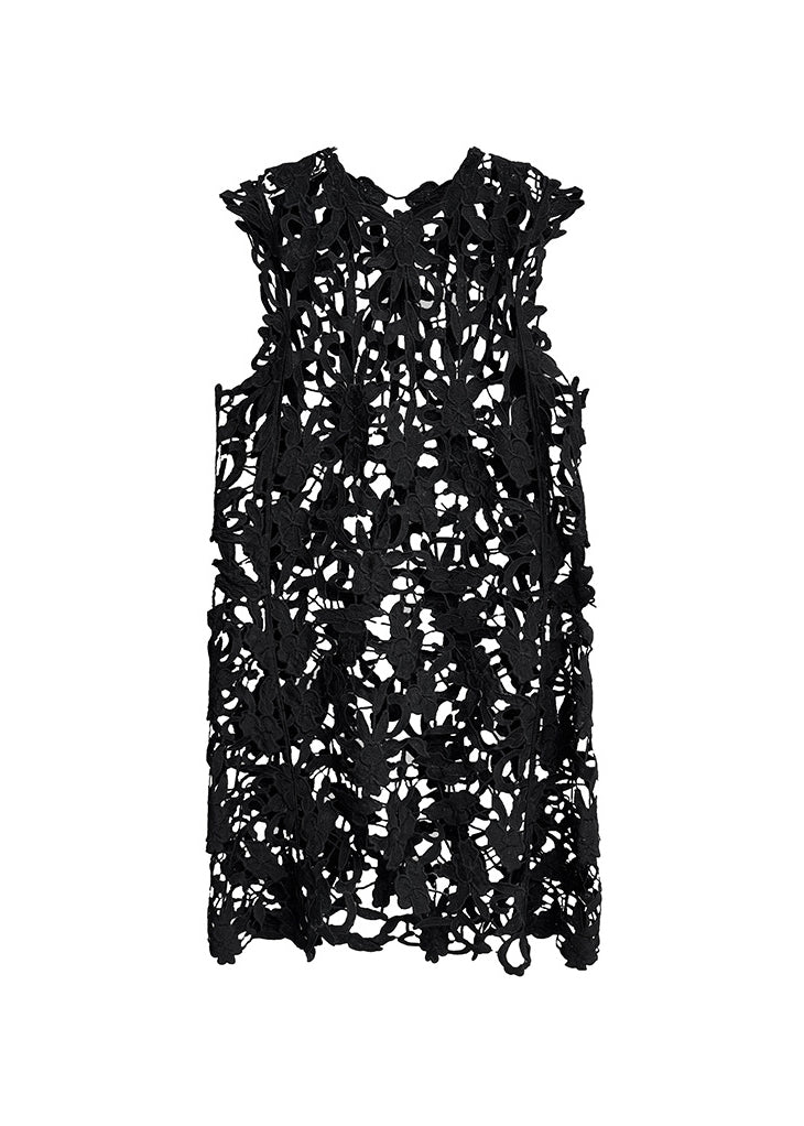 Lace Cut Out Floral Sheer Sleeveless Round Neck Column Maxi Dress - View 5