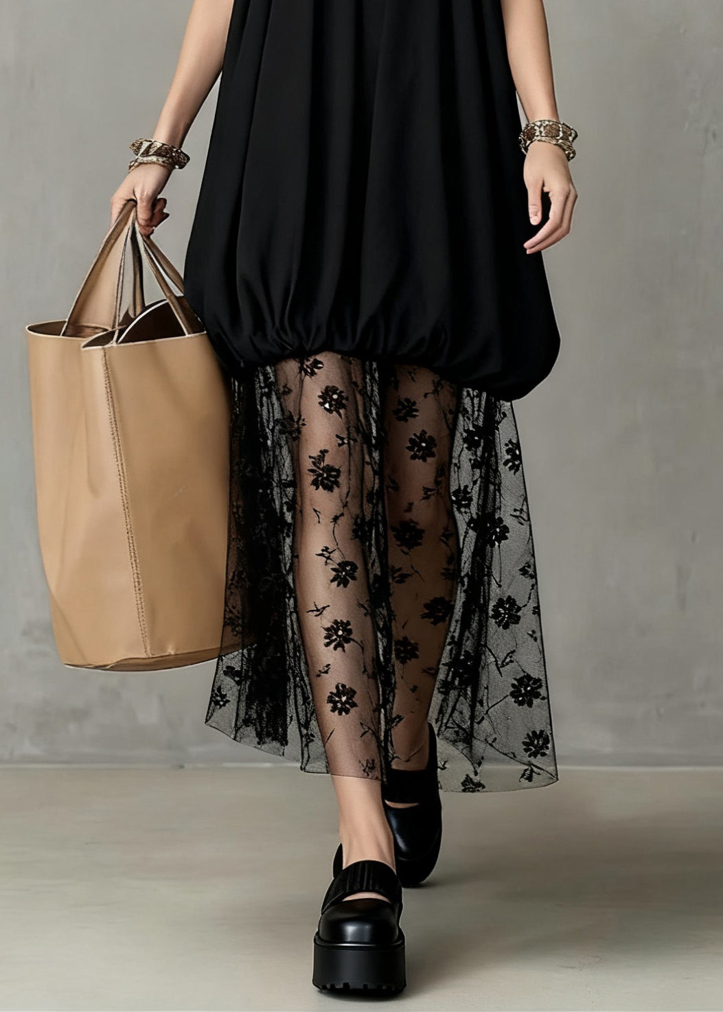Halter Neck Bubble Bodice Floral Lace Mesh Overlay Maxi Dress - View 4