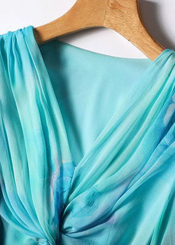 Chiffon Floral Print Deep V-Neck Twist Front Pleated Maxi Dress - View 2