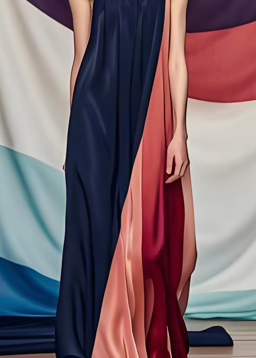 Satin One Shoulder Panel Drape Column Maxi Gown - View 4