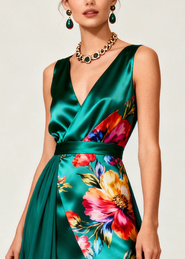 Floral Print Deep V-Neck Wrap Asymmetrical Tiered Chiffon Midi Dress - View 2